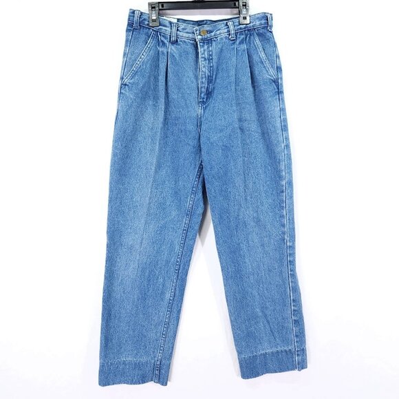 Vintage Anchor Blue Jeans Womens 31x26 Pleated Loose Baggy 90s Denim *altered - Picture 1 of 14